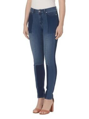 Martha Stewart Collection Patchwork Skinny Jeans - Blue (Size 4)